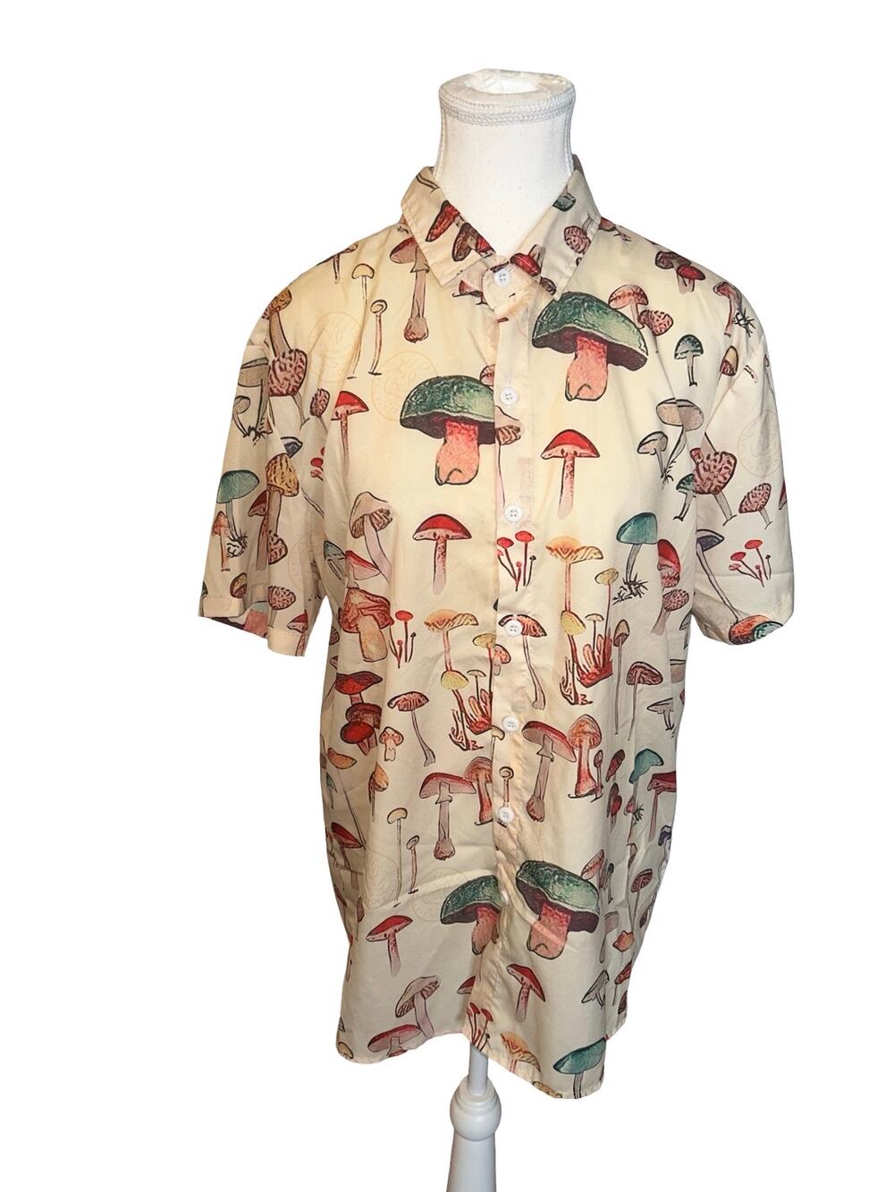 Mushroom Print Button‑Down Shirt